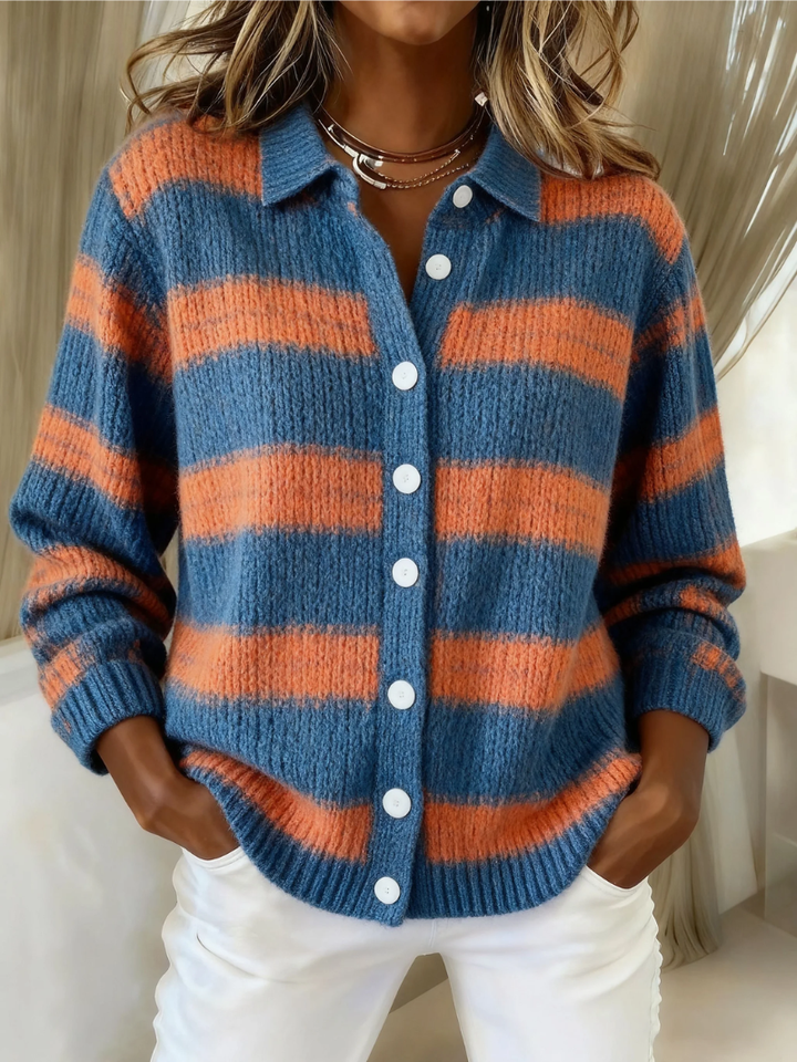 Cardigan à Carreaux Boutonné Col Chemise Femme