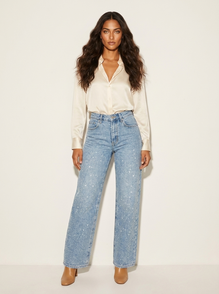 Jean Large à Jambe Droite Femme