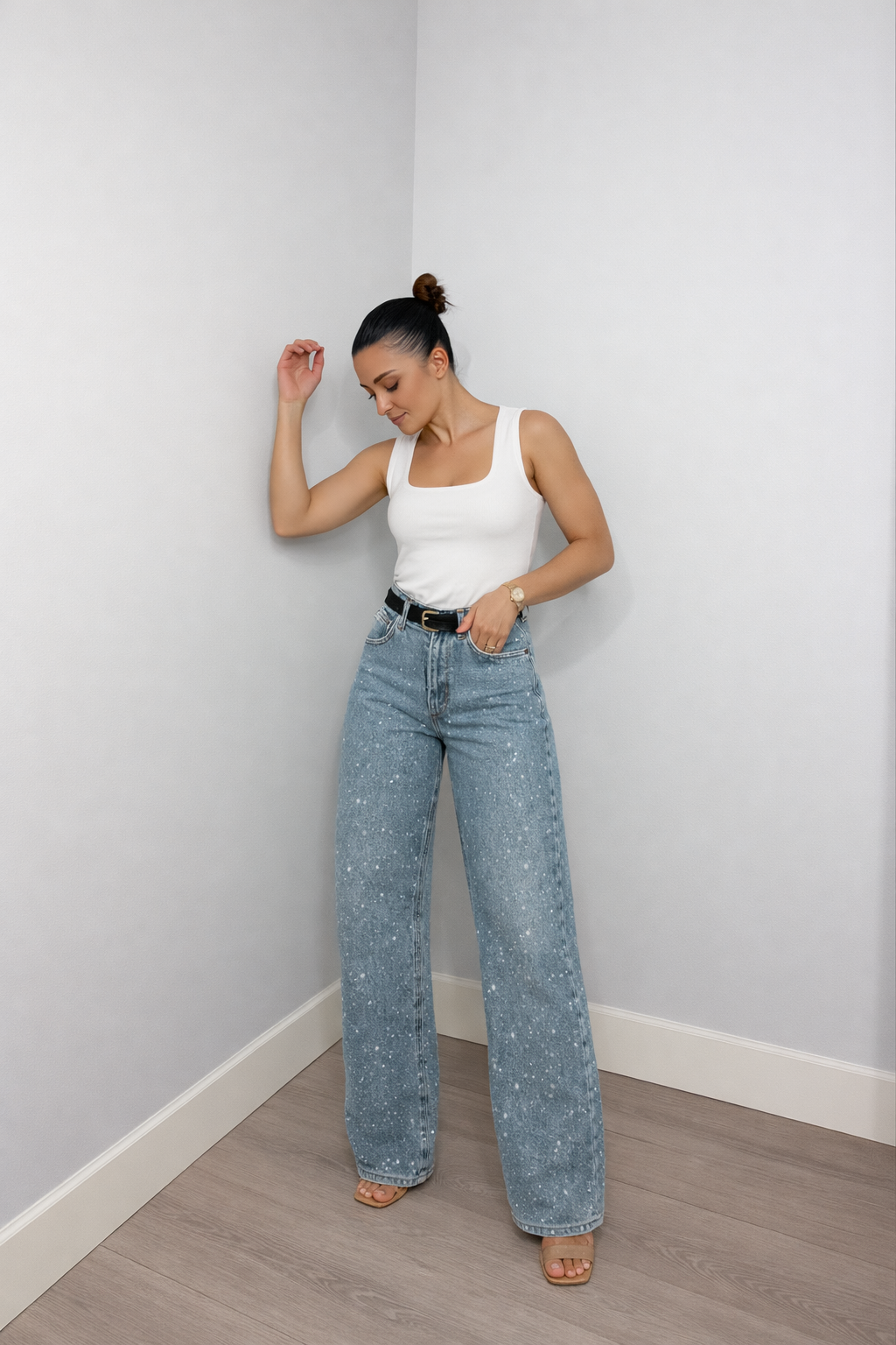 Jean Large à Jambe Droite Femme