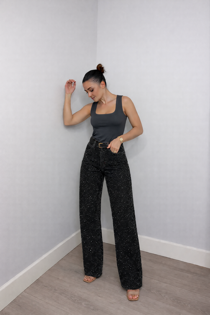 Jean Large à Jambe Droite Femme
