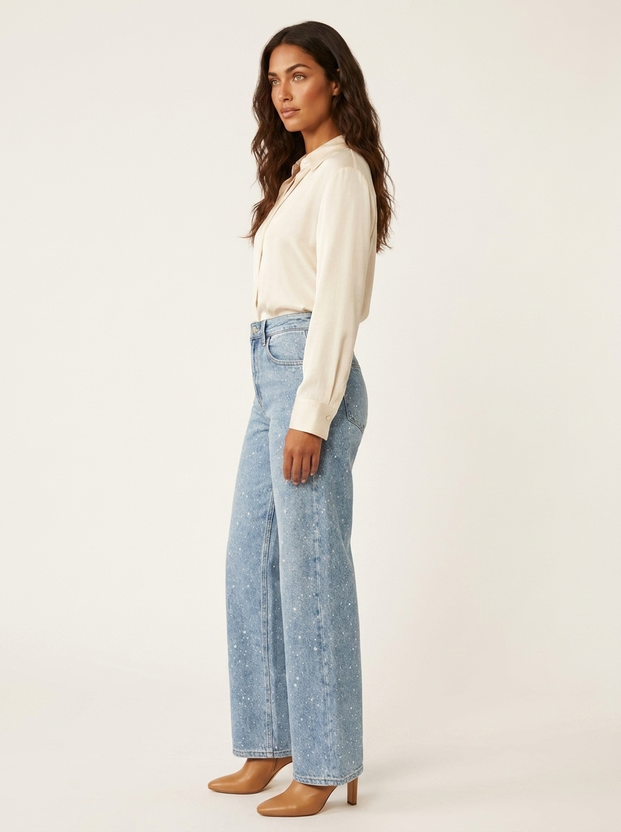 Jean Large à Jambe Droite Femme