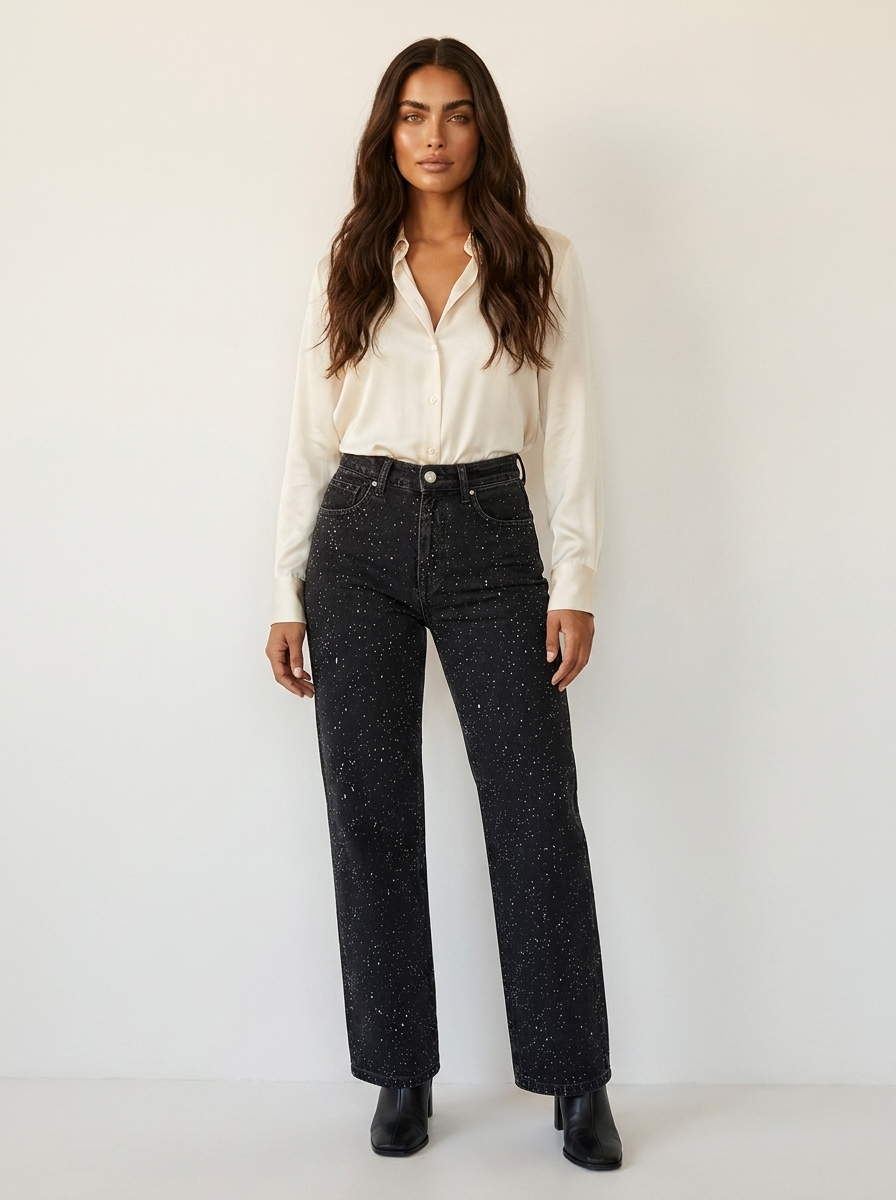 Jean Large à Jambe Droite Femme