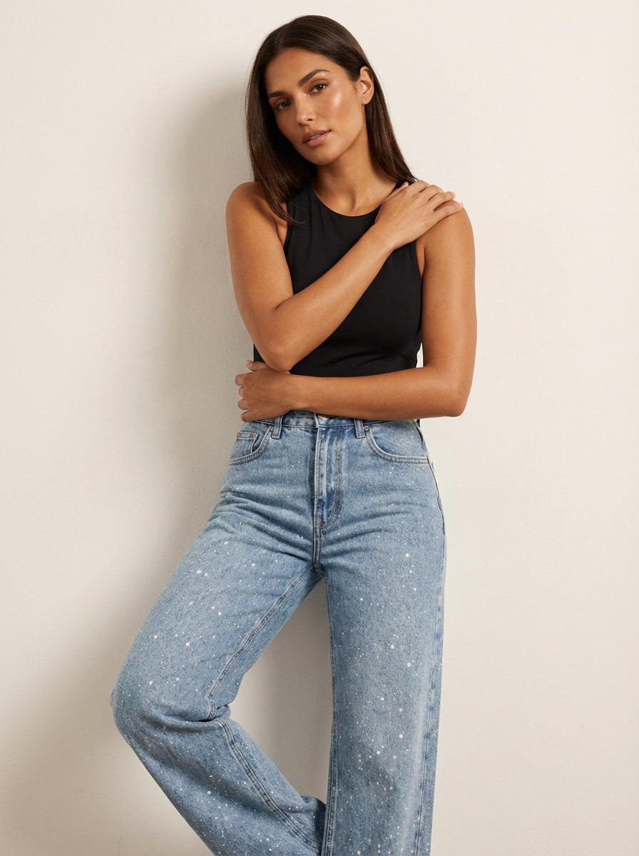 Jean Large à Jambe Droite Femme