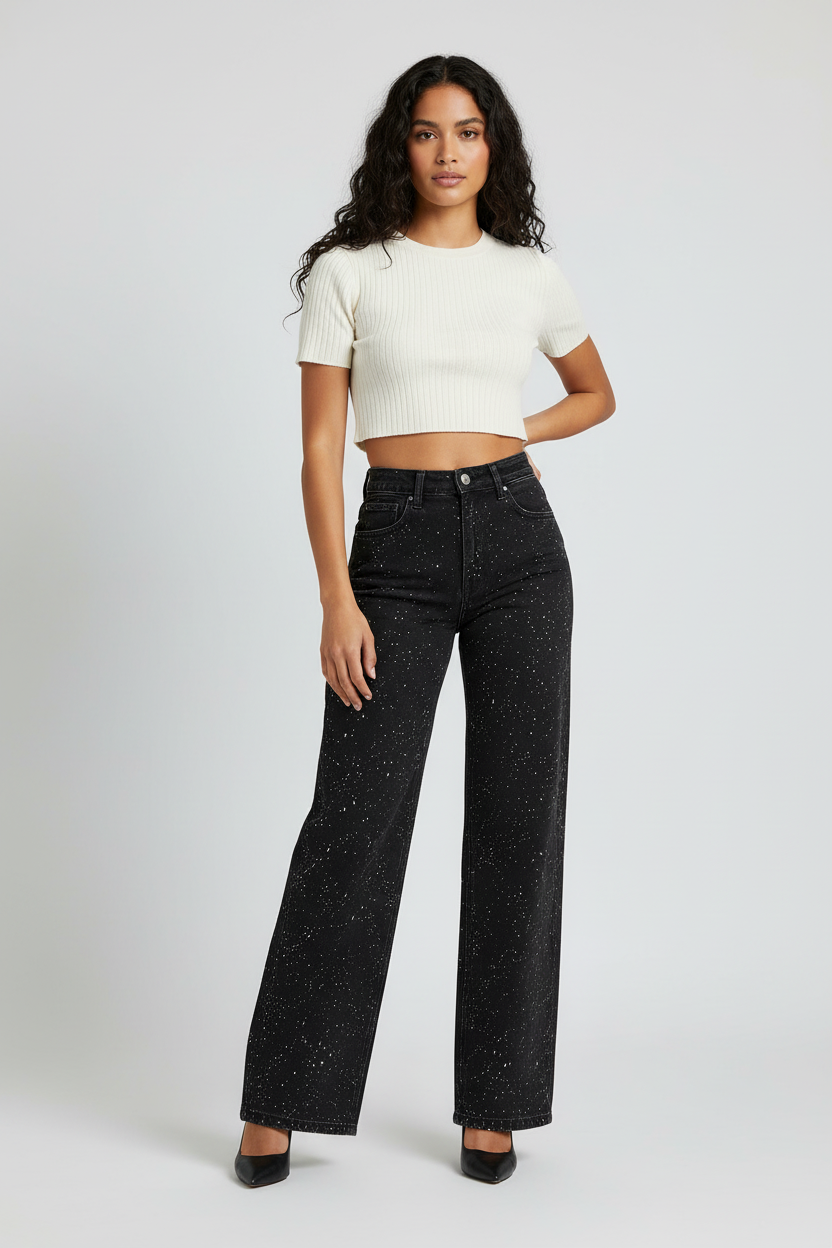 Jean Large à Jambe Droite Femme