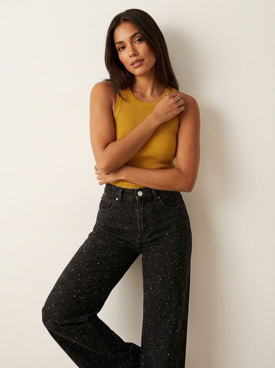 Jean Large à Jambe Droite Femme