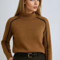 Women's Oversized Turtleneck Sweater with Contrast Stripes