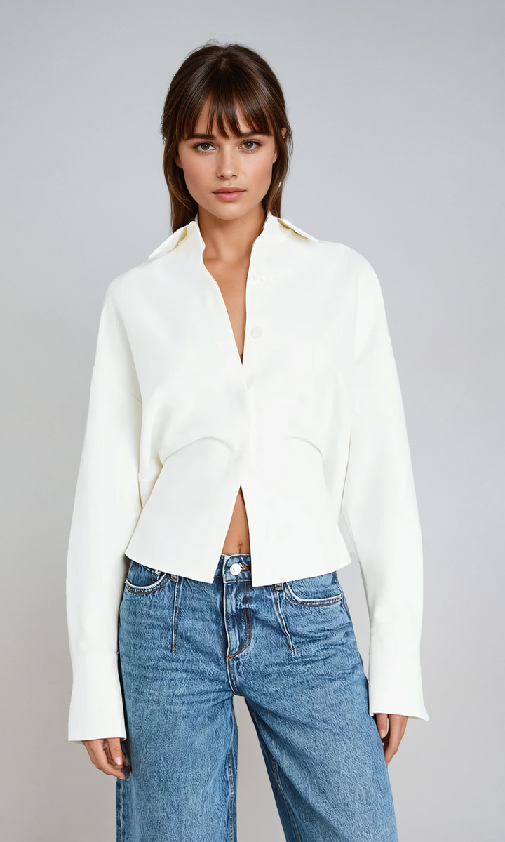 Top à Col Chemise Manches Longues Femme
