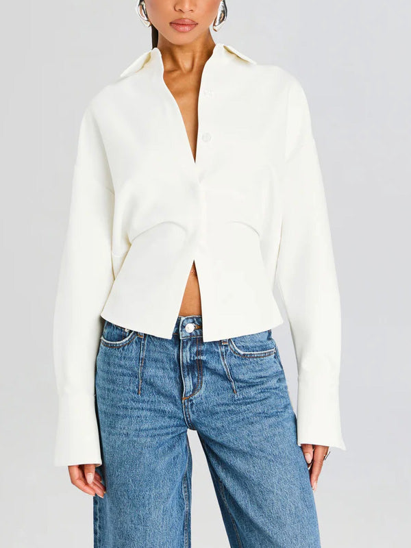 Top à Col Chemise Manches Longues Femme