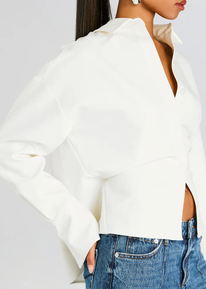 Top à Col Chemise Manches Longues Femme