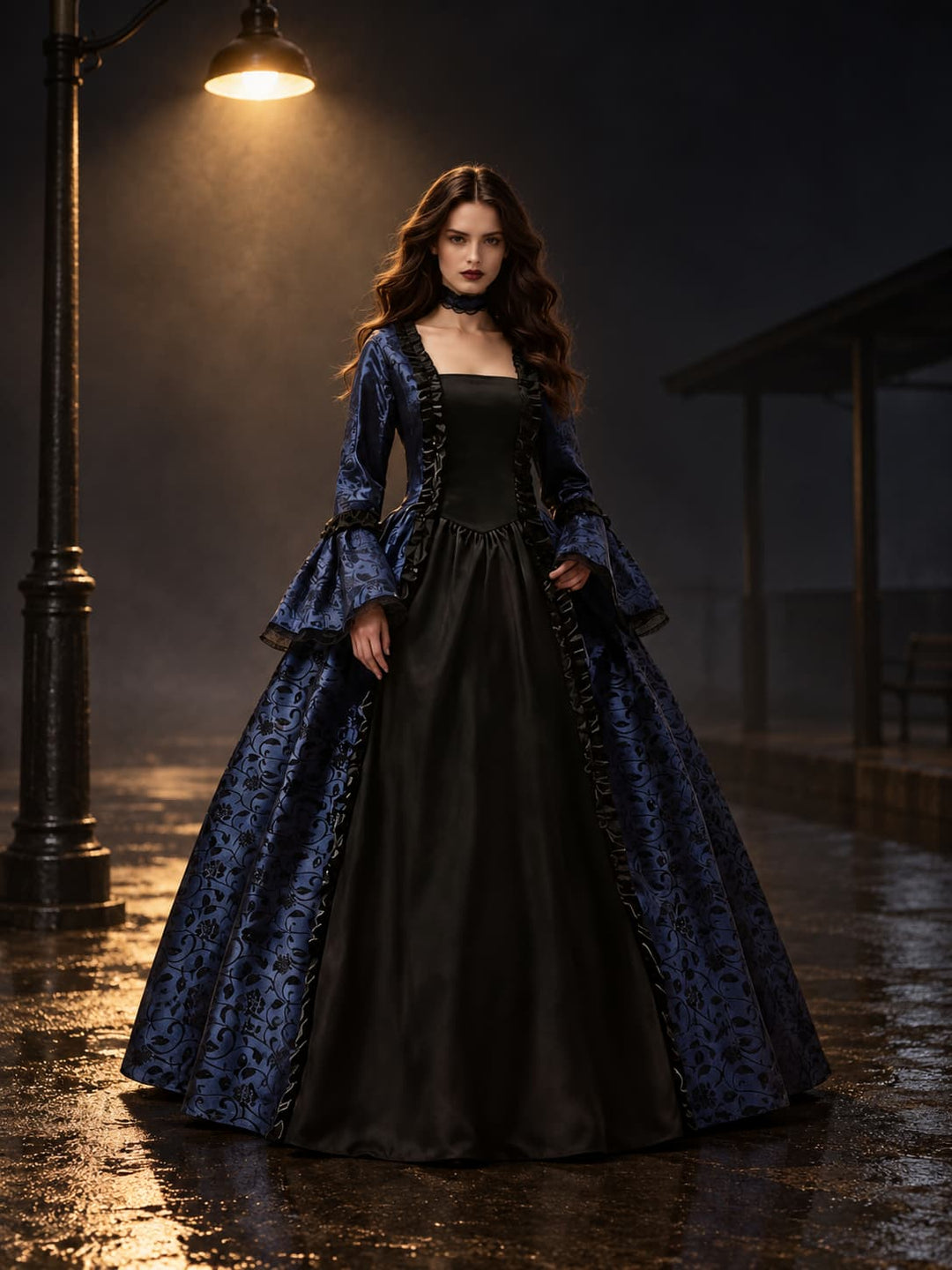Robe Halloween Gothique à Manches Évasées Femme