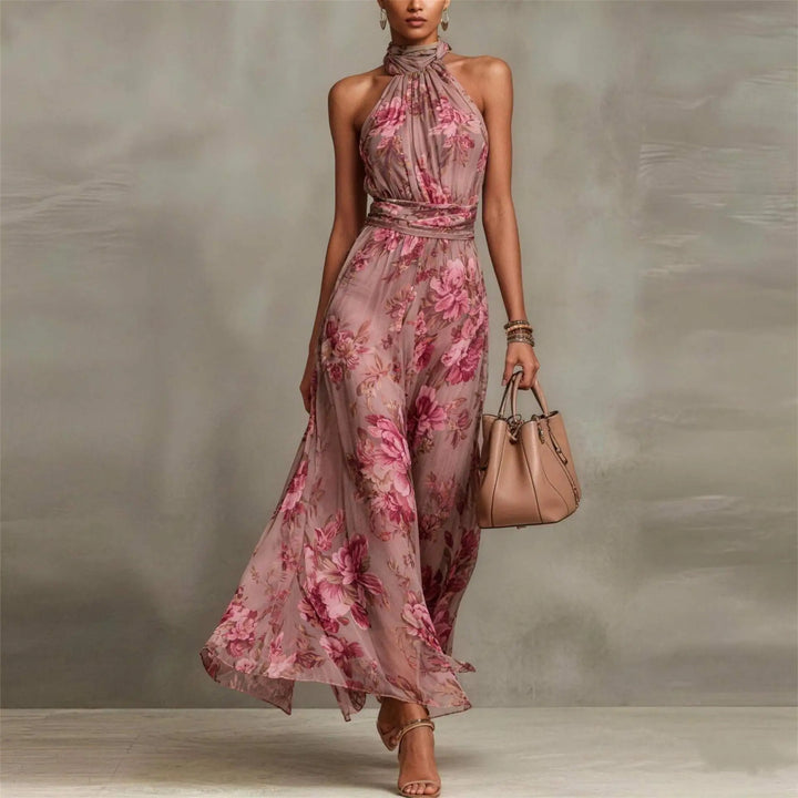 Robe Maxi Fleurie Col Halter Femme