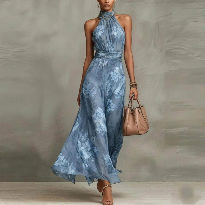 Robe Maxi Fleurie Col Halter Femme
