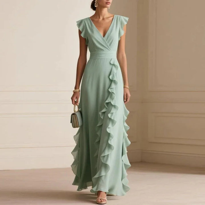 Robe Longue Cache-Cœur à Volants Femme