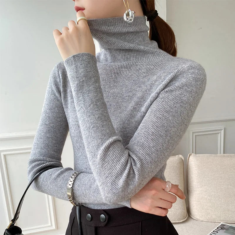 Pull Ajusté à Col Roulé Femme
