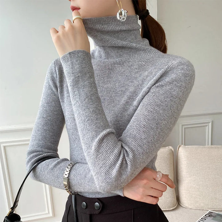 Pull Ajusté à Col Roulé Femme