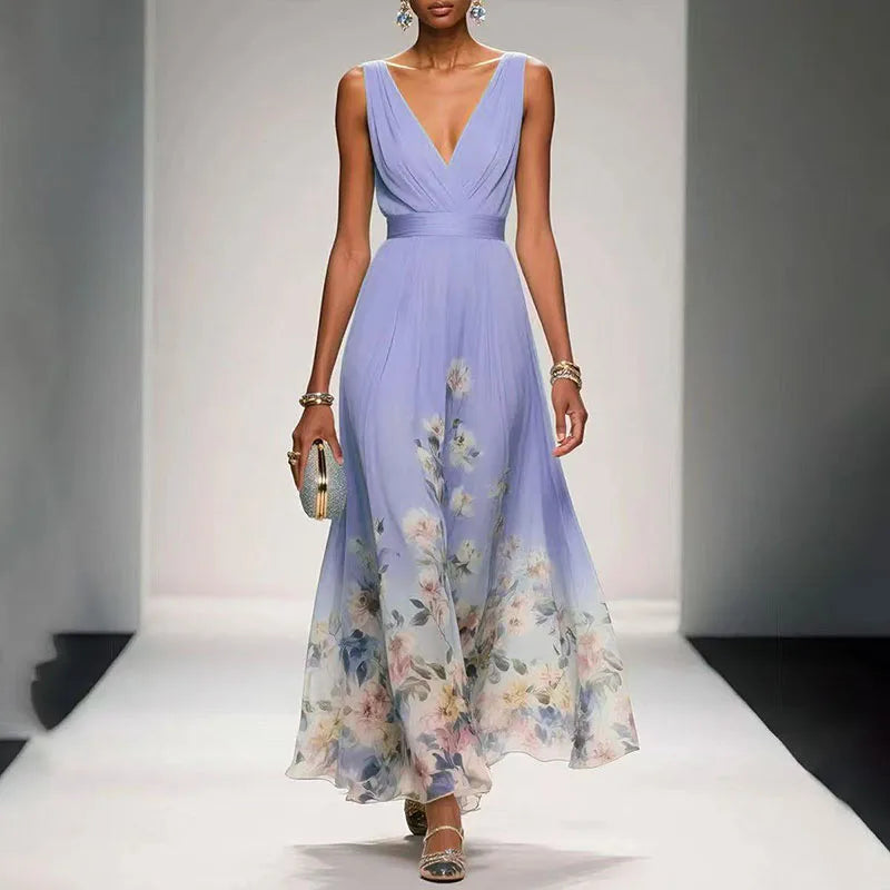 Robe Longue Fleurie Col V Femme