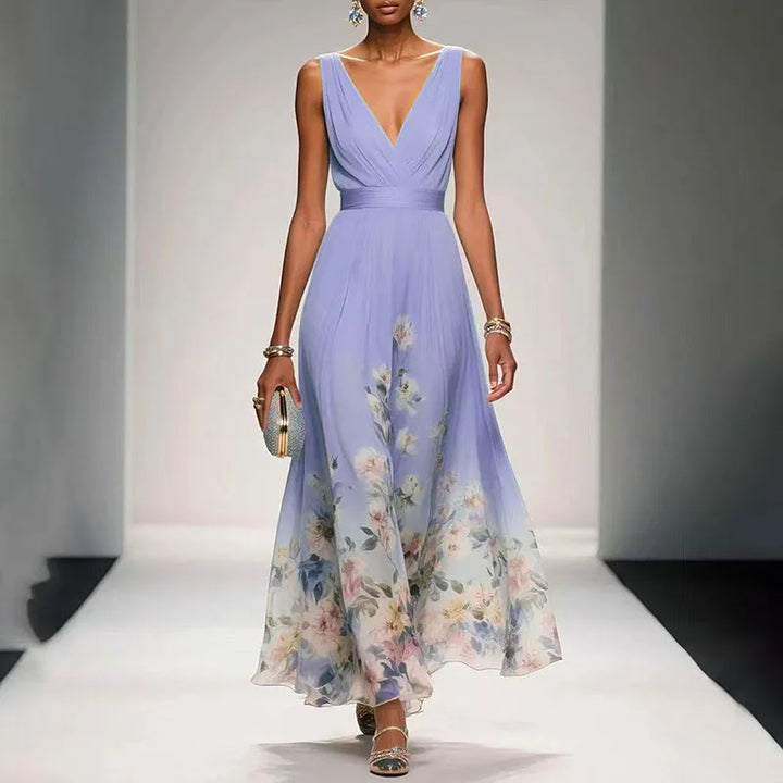 Robe Longue Fleurie Col V Femme