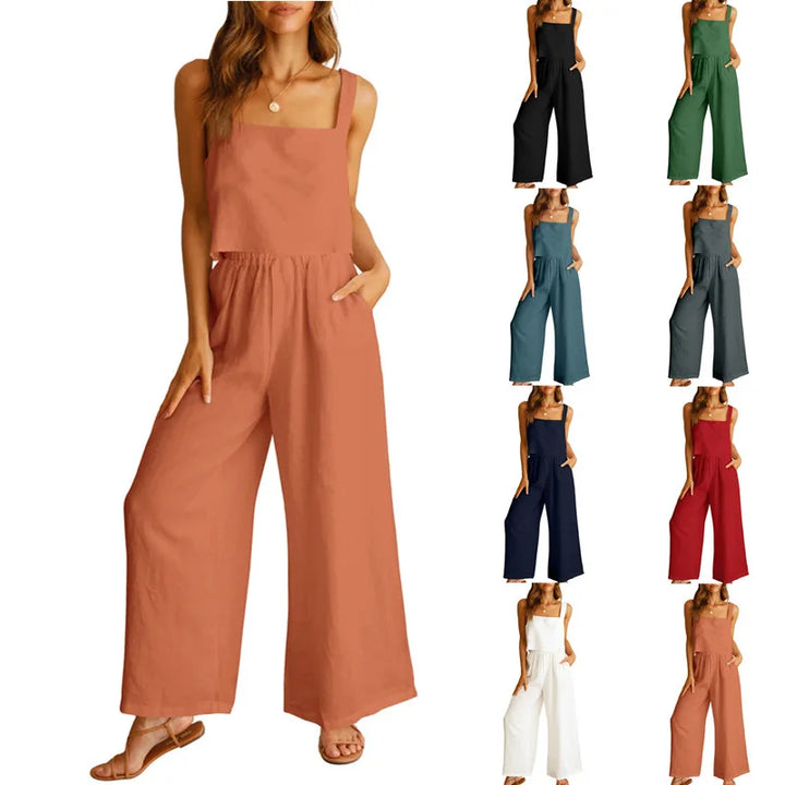Combinaison Pantalon Large à Bretelles Femme