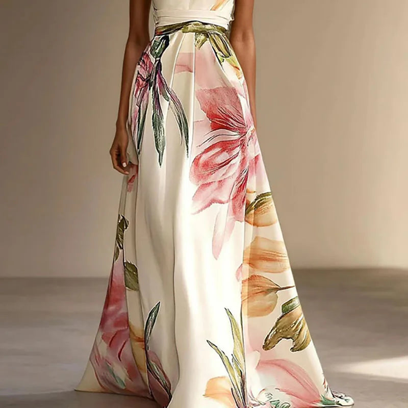 Robe Maxi Fleurie Col Halter Femme