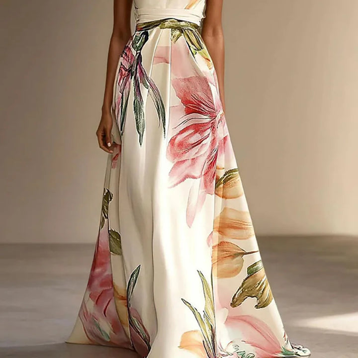 Robe Maxi Fleurie Col Halter Femme