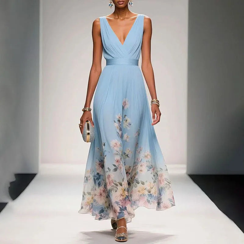Robe Longue Fleurie Col V Femme