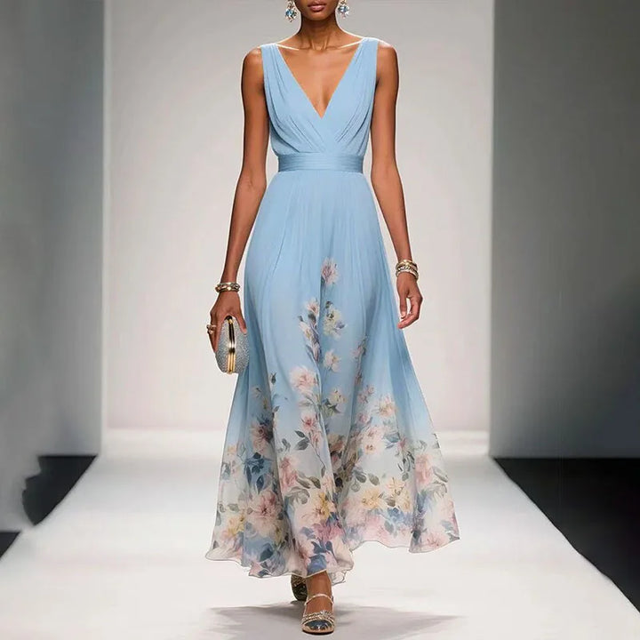 Robe Longue Fleurie Col V Femme