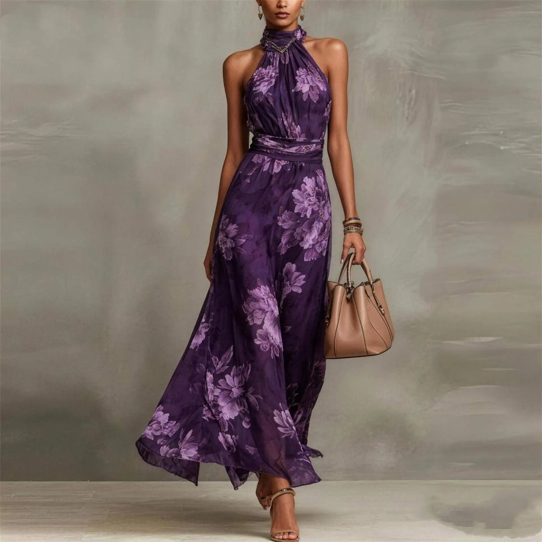 Robe Maxi Fleurie Col Halter Femme