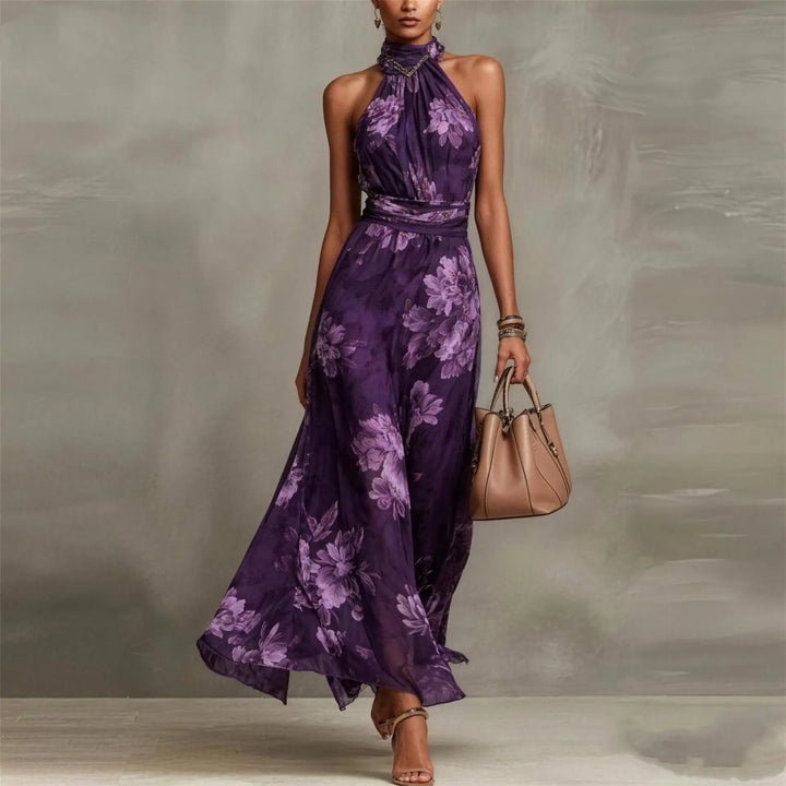 Robe Maxi Fleurie Col Halter Femme