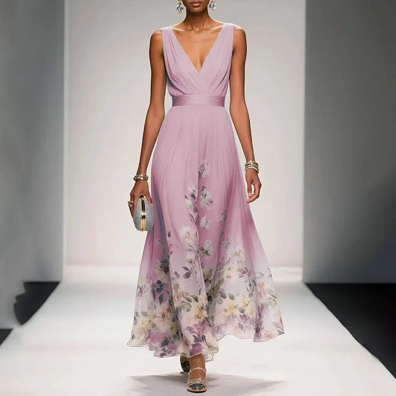 Robe Longue Fleurie Col V Femme