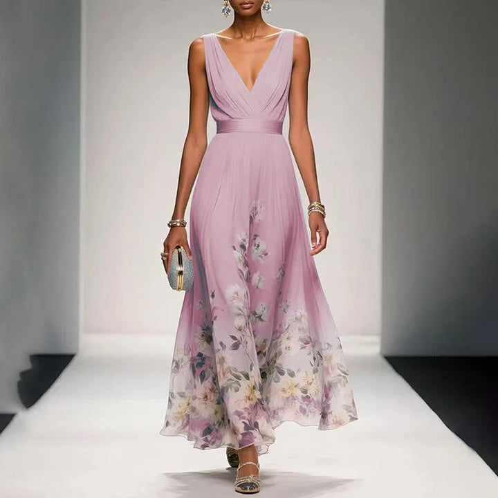 Robe Longue Fleurie Col V Femme