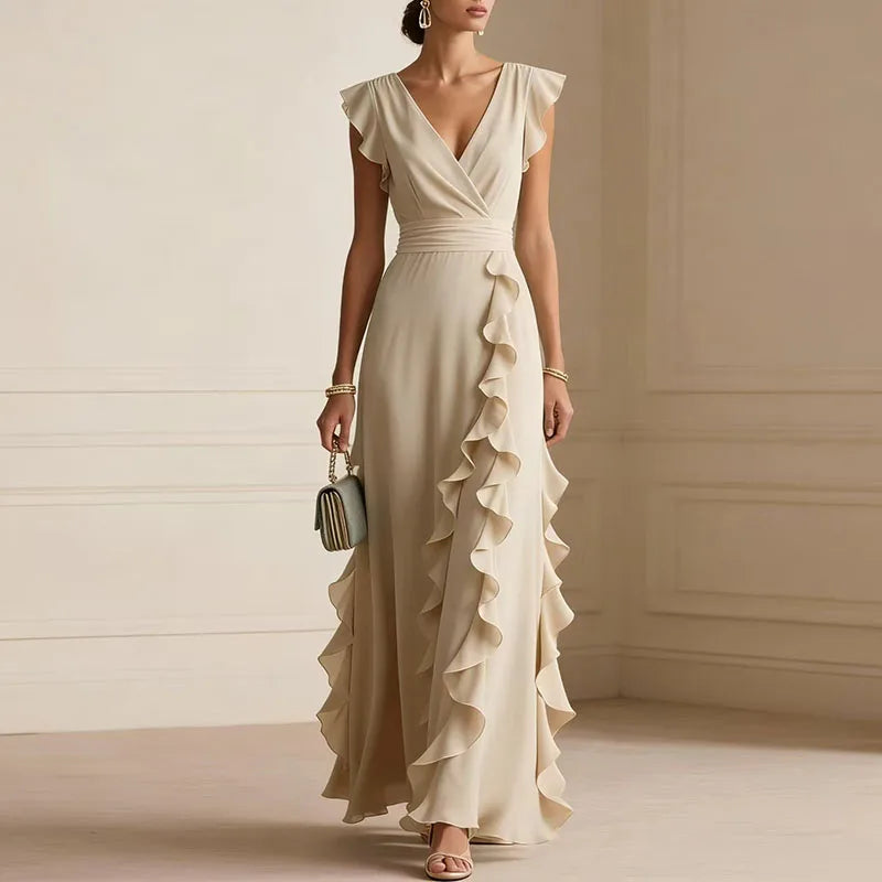 Robe Longue Cache-Cœur à Volants Femme