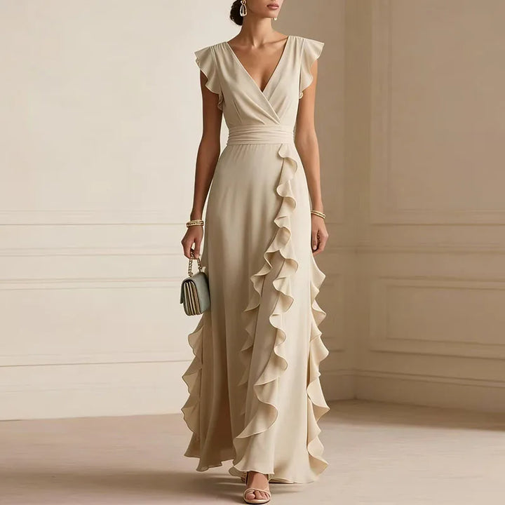 Robe Longue Cache-Cœur à Volants Femme