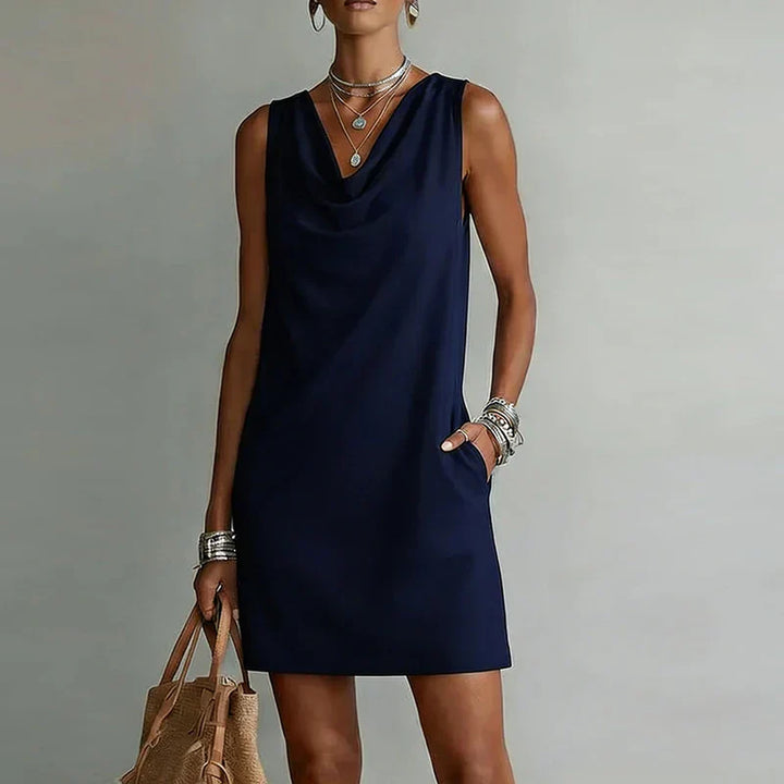 Robe Courte Col Drapé Femme