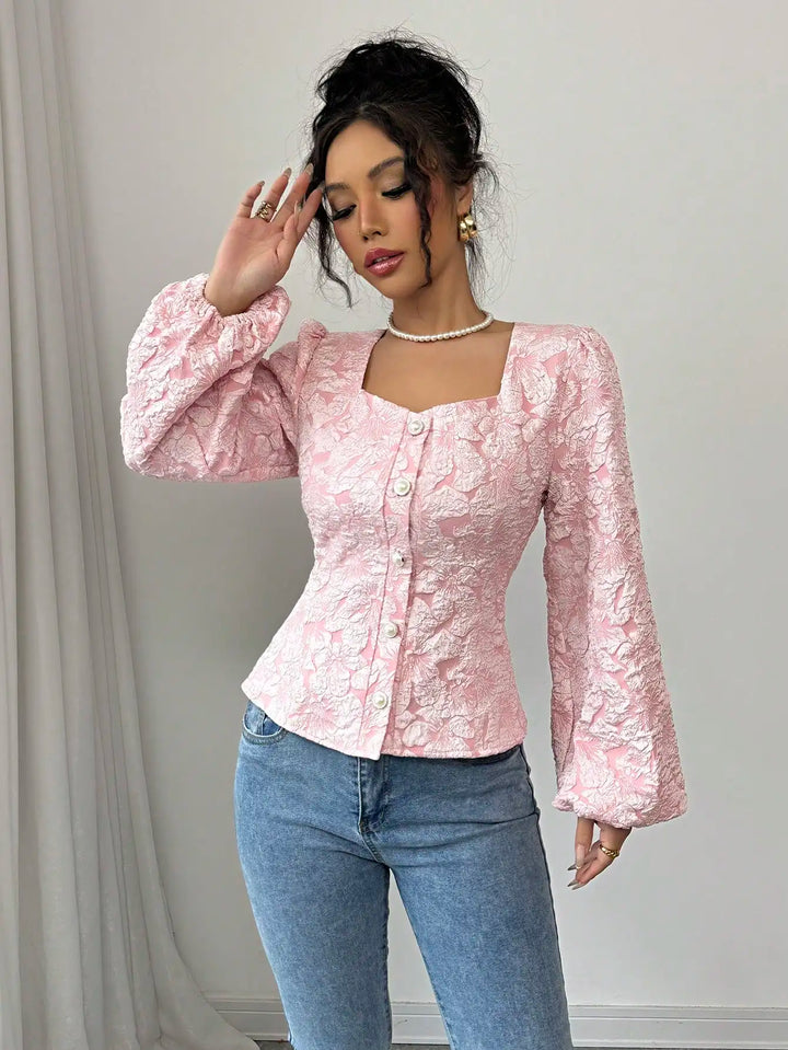 Blouse Jacquard Fleurie Femme