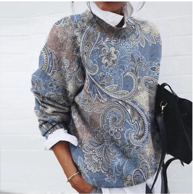 Pull à Motif Floral Col Rond Femme