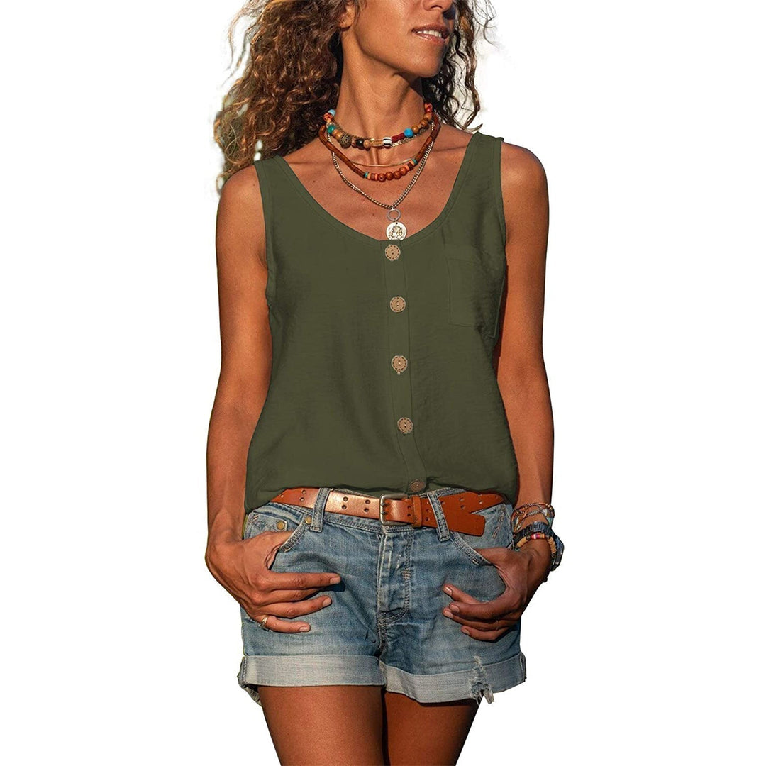 Top Boutonné Sans Manches Femme