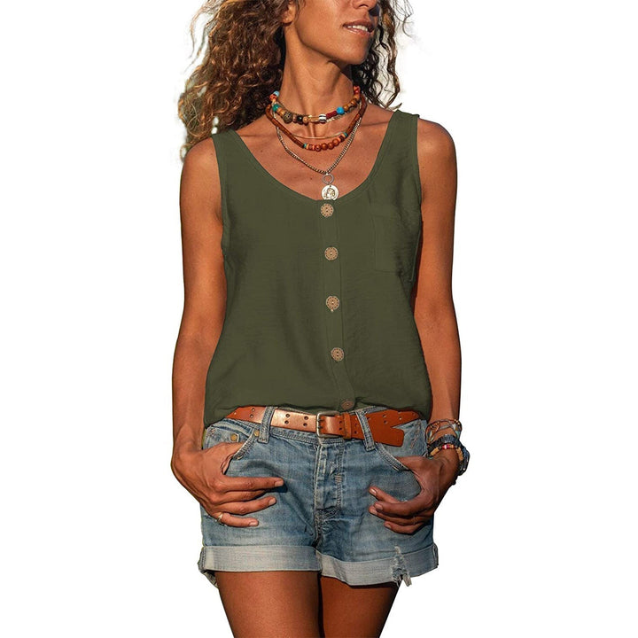 Top Boutonné Sans Manches Femme