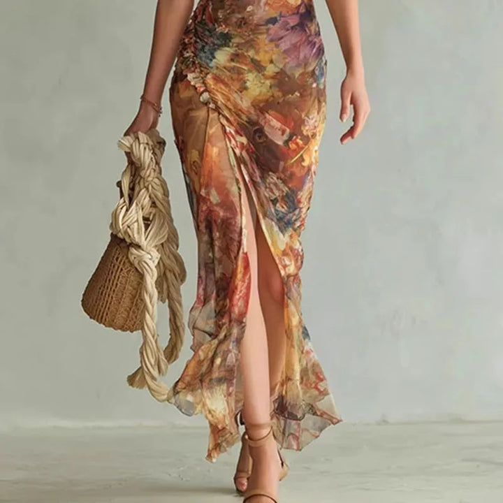 Robe Maxi Fleurie Froncée Femme