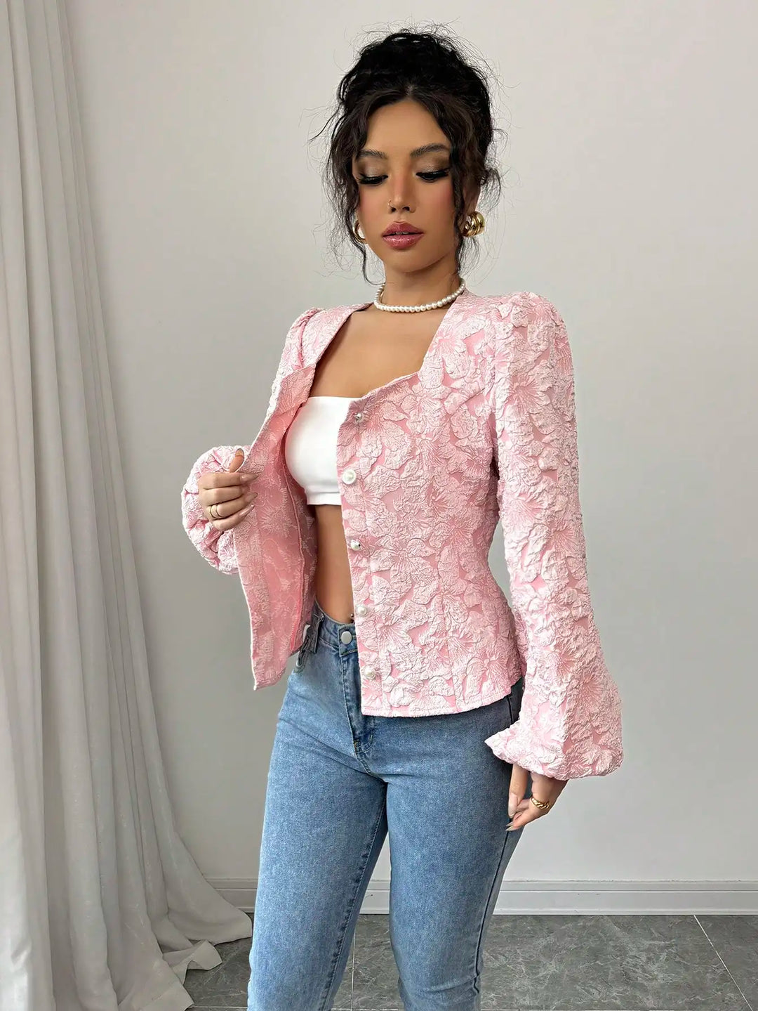 Blouse Jacquard Fleurie Femme