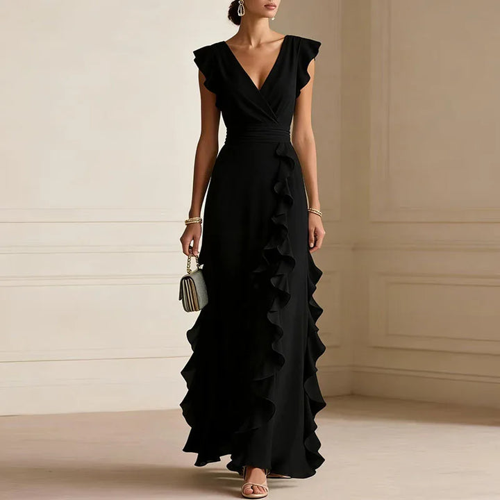 Robe Longue Cache-Cœur à Volants Femme