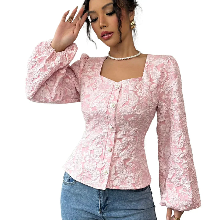 Blouse Jacquard Fleurie Femme