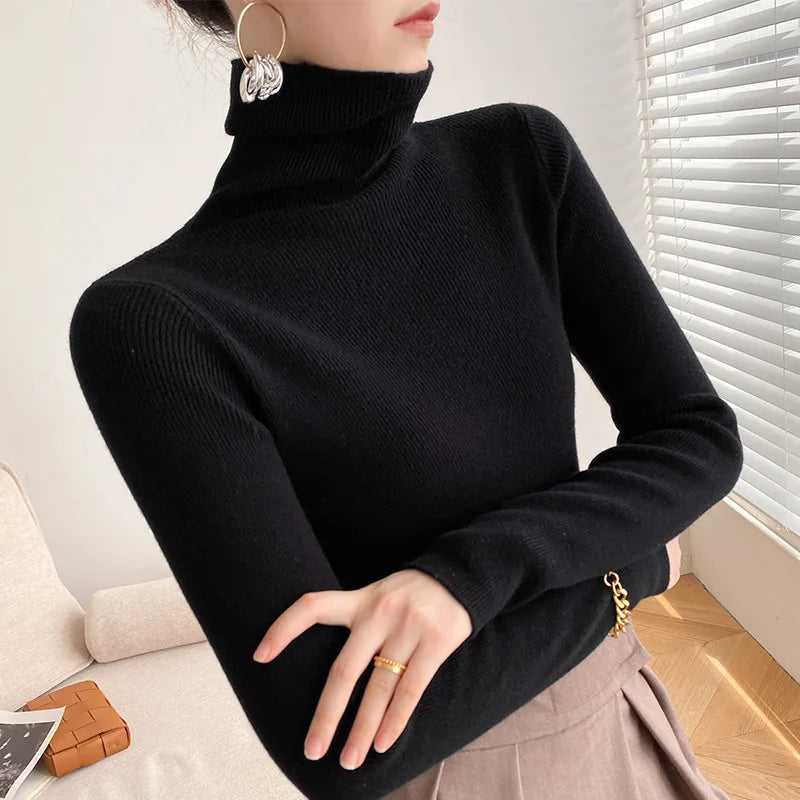 Pull Ajusté à Col Roulé Femme
