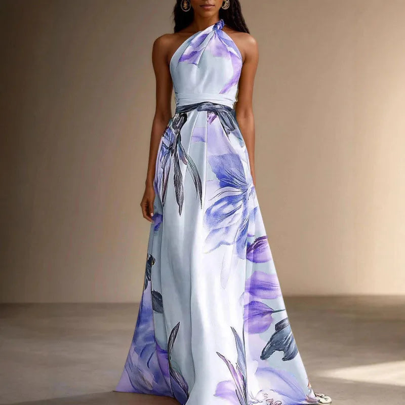 Robe Maxi Fleurie Col Halter Femme