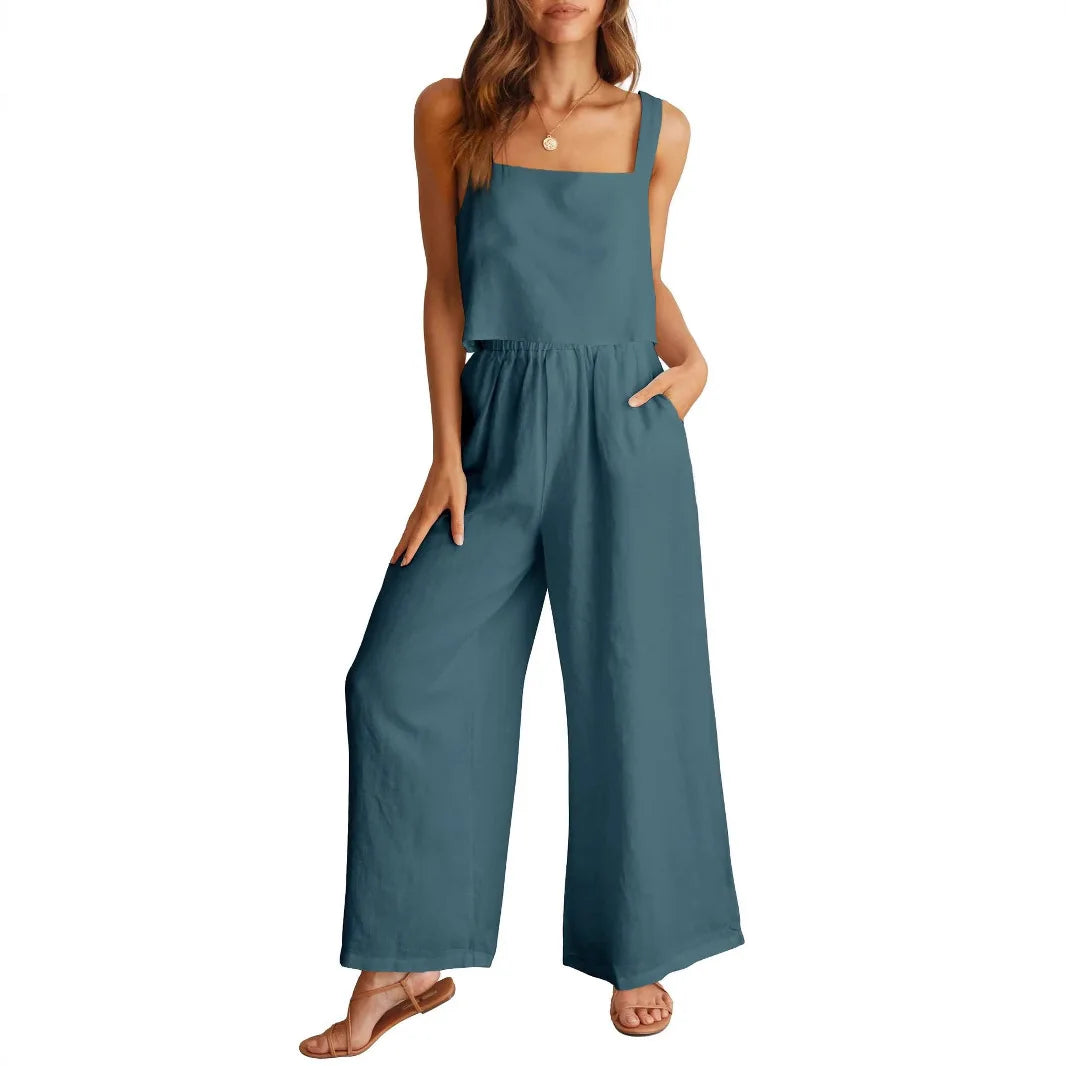 Combinaison Pantalon Large à Bretelles Femme