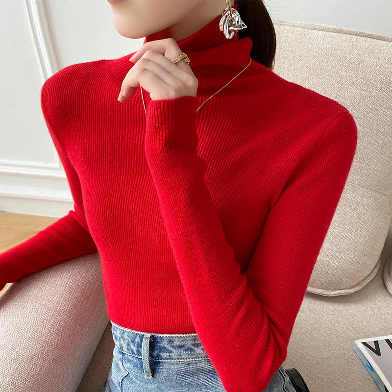 Pull Ajusté à Col Roulé Femme