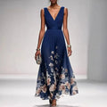 Women's Long Floral V-Neck Dress