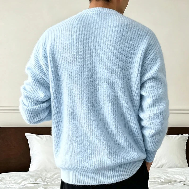 Pull en Maille Côtelée à Col Rond Homme