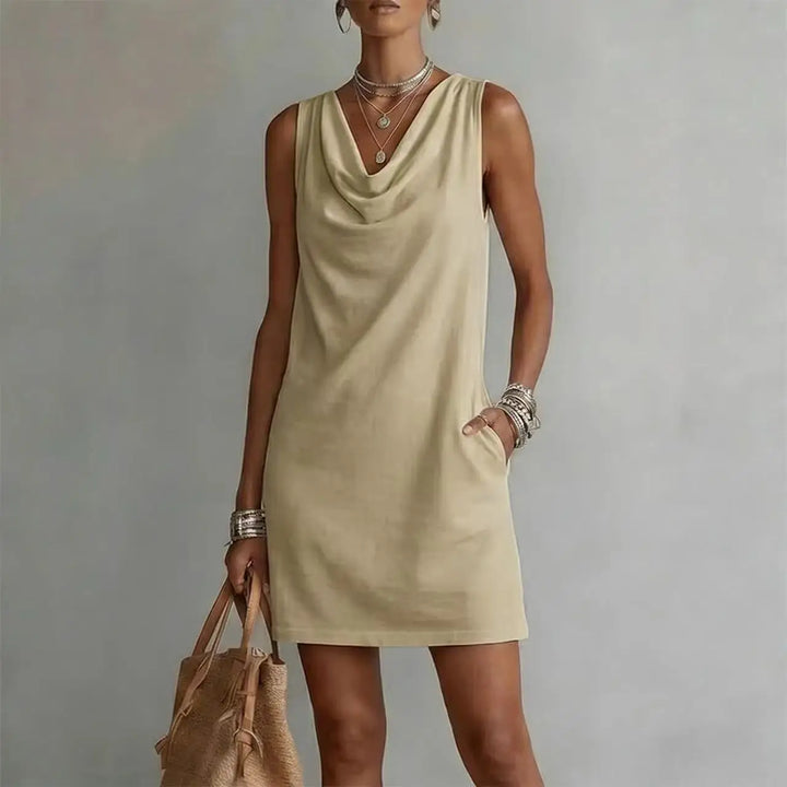 Robe Courte Col Drapé Femme