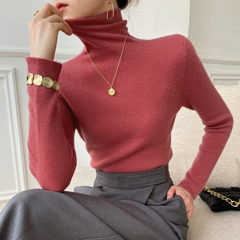 Pull Ajusté à Col Roulé Femme
