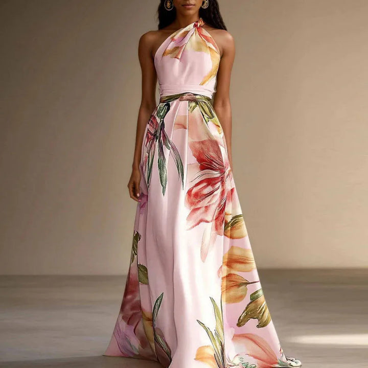 Robe Maxi Fleurie Col Halter Femme